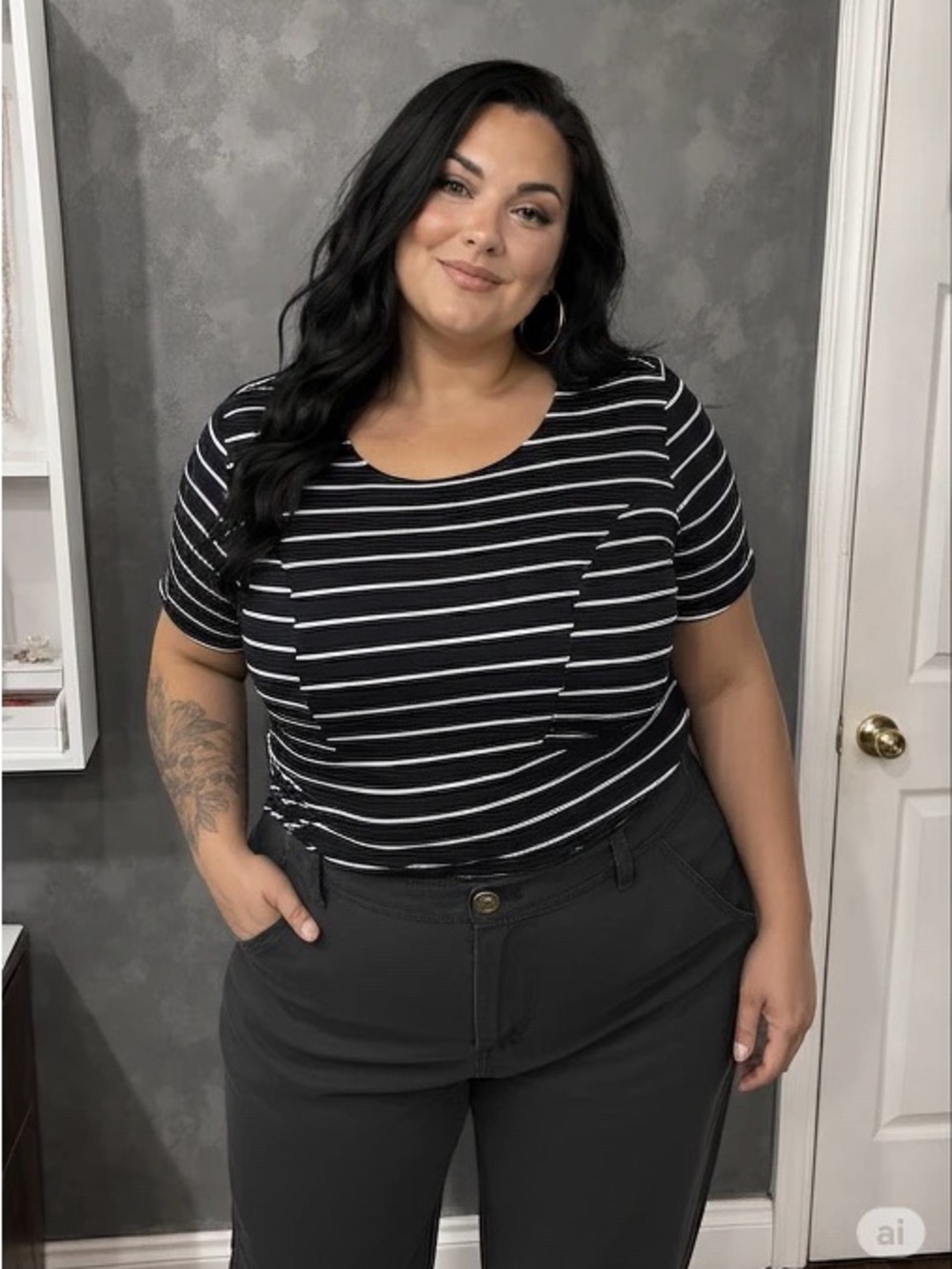 Torrid Striped Black & White Peplum Blouse Women's Plus Size 2 (2x 18/20)
